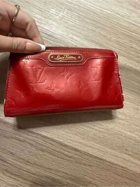 Louis Vuitton Red Vernis Patent Zip Wallet with Gold Plaque